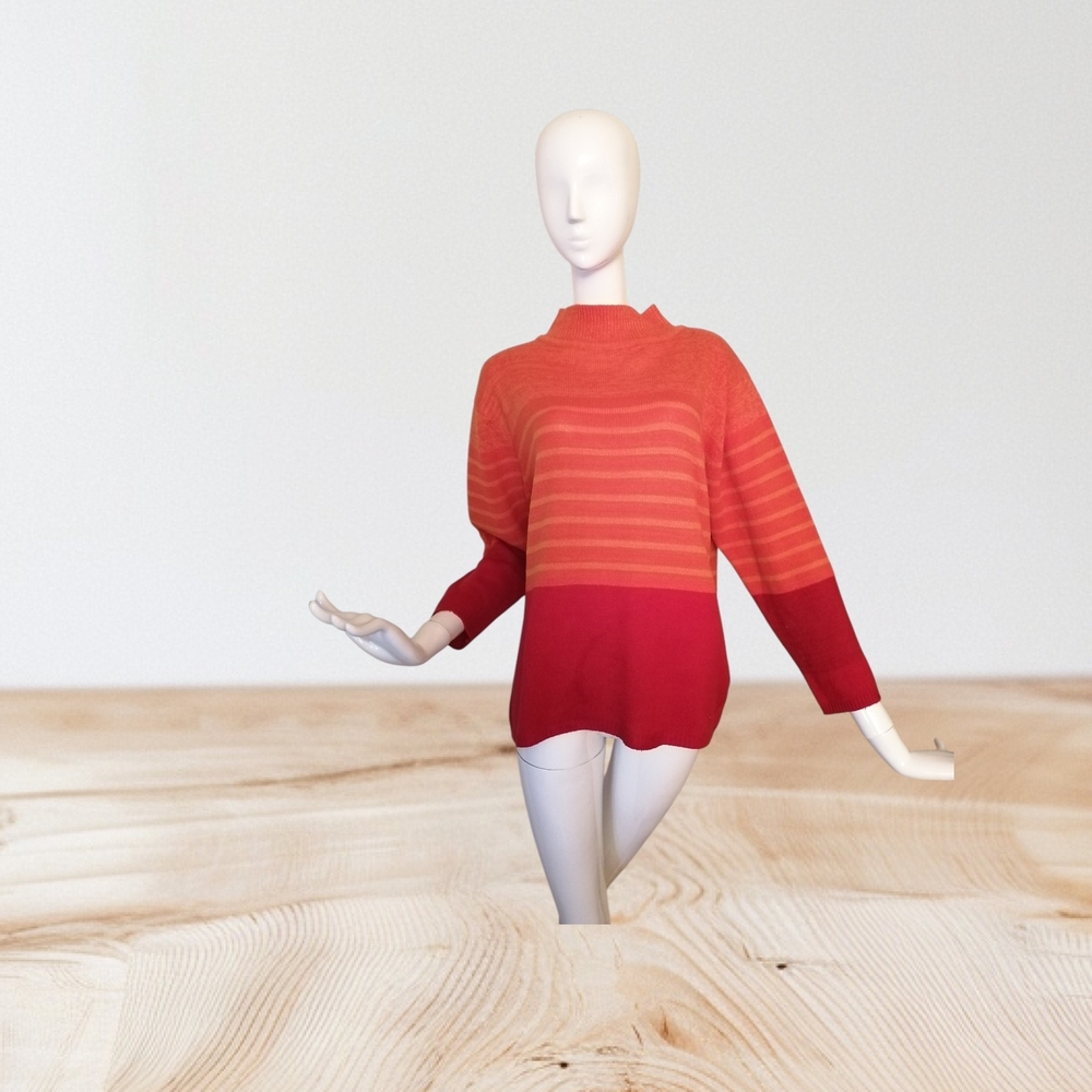 Vibrant Red and Orange Women's Turtleneck Sweater